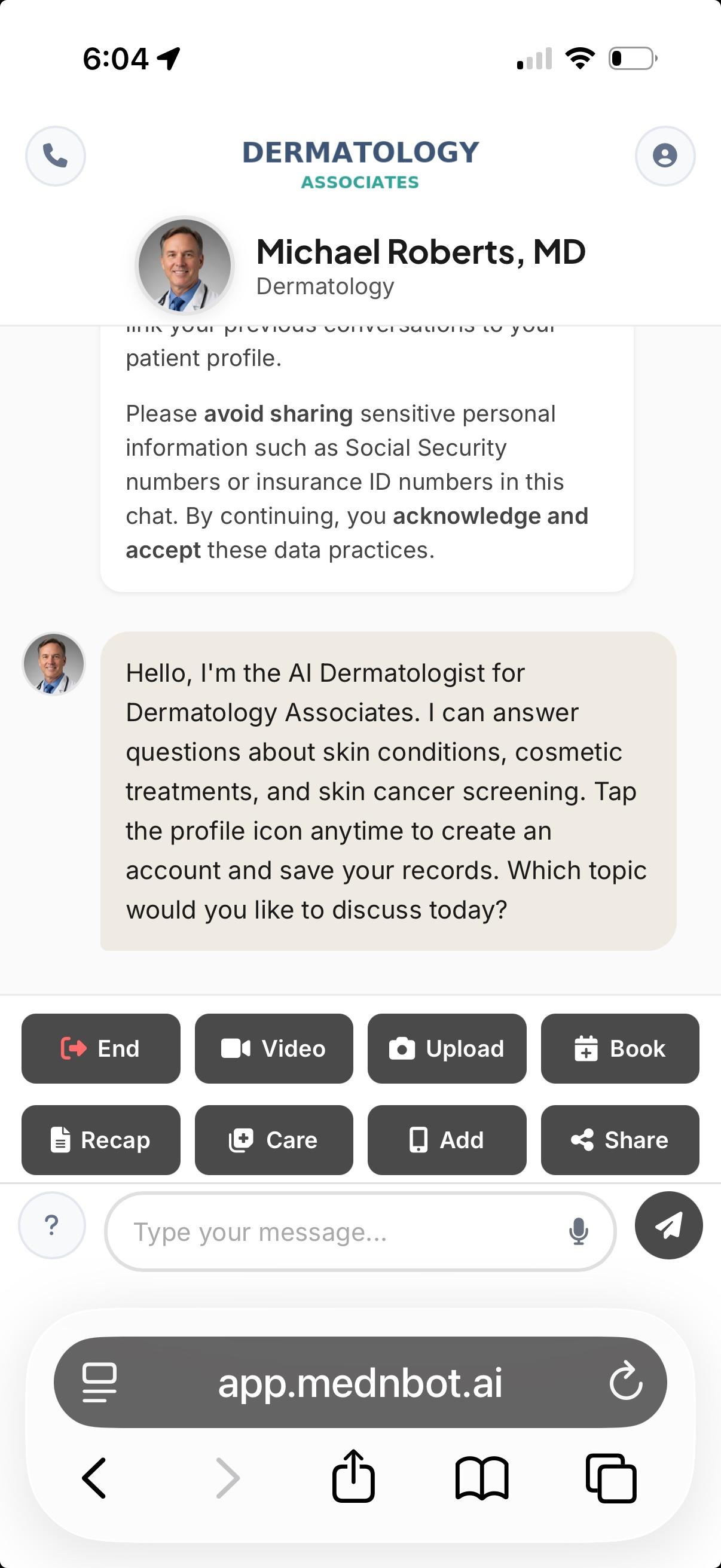 AI Practitioner text chat with the agent toolbar visible