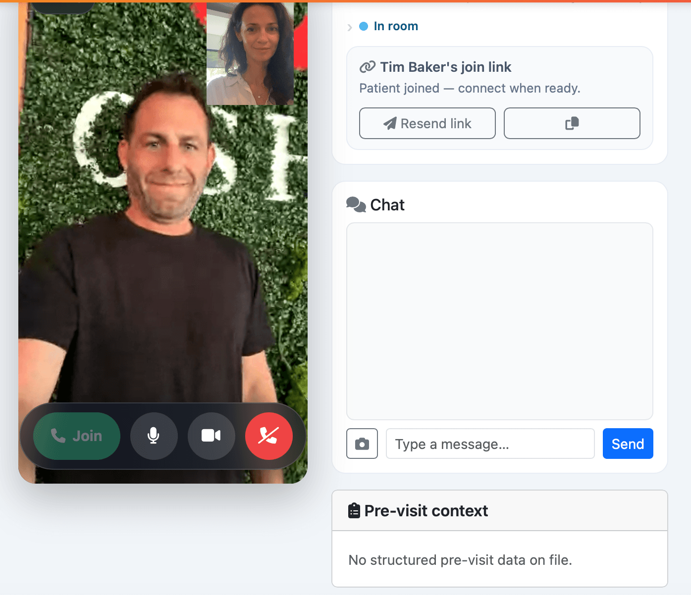Telemedicina nativa da MednBot — a visão do médico com link de acesso, chat e contexto pré-consulta